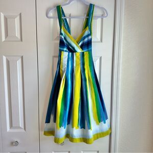 Calvin Klein Dress Women's Size S/M Blue Green Watercolor Striped Print